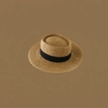 Brown wide-brim straw sun hat with black decorative ribbon band on plain background - Adjustable / Khaki-Black Ribbon Band