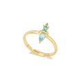 Anello dorato regolabile con design a corona e zirconi azzurri a forma di goccia - Oro-Stile Corona