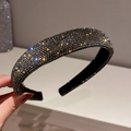 Macro view of luxurious padded headband with densely set multicolored rhinestones - 2# Gun Black Full Rhinestone Wide