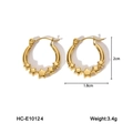 Pendientes de aro dorados de acero inoxidable con grabado de estrella y diseño minimalista - Estilo Redondo Decorado con Estrellas Doradas (HC-E10124)