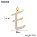 Macro detail of a gold letter E pendant with pink enamel and measurement dimensions - Letter E-Pink