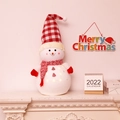 LED glowing Christmas snowman doll with red checkered hat and scarf on fireplace - 50cm