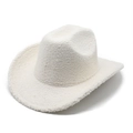 Classic white faux fur western cowboy hat with soft fleece texture and curved brim style - M(56-58cm) / White