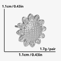 Detail view of sunflower stud earrings with 1.1cm diameter size and weight specifications - Silver