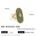 Macro detail of waterproof stainless steel ring with green natural stone and dimensions - Diamond Motif Green Stone Style (NB-R24242-GN)