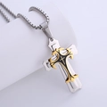 Two-tone layered cross pendant necklace in polished gold and silver stainless steel - Silver & Gold & Black Small Size with Chain