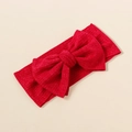 High-elastic red ribbed knit baby headband with a large decorative 3D bow design - True Red