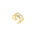 Three-layer gold-plated stainless steel adjustable ring with blue zircon gemstone - Gold Blue