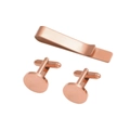 Set fermacravatta e gemelli tondi in metallo oro rosa lucido per uomo d'affari - Set Gemelli Tondi Oro Rosa + Fermacravatta
