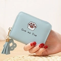 Portamonete azzurro con zampa di gatto in pelle PU con cerniera e nappa alla moda - Blu