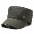 Men's dark green flat top military cap made of premium cotton twill with metal vents - Adjustable / Army Green