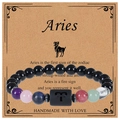 Bracciale Ariete con perle di ossidiana nera e cristalli multicolore su carta dedicata - Ariete (Aries)