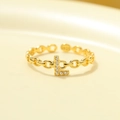 Elegant gold S925 silver chain ring featuring a sparkling diamond-set letter L design - Gold-Letter L
