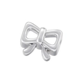 Macro shot of silver metal bow-shaped pendant showing smooth texture and metallic luster - VD1491 Style / White Gold