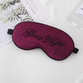 Wine red satin sleep mask with Good Night embroidery and adjustable black strap - Dark Purple