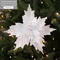 Glittery white 26cm artificial poinsettia flower for Christmas tree DIY decoration - White