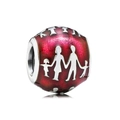 Silver and red enamel heart key charm with a family silhouette for DIY bracelets - Family of Four Silhouette Bead (Red Enamel)