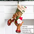 Large festive Christmas stocking featuring 3D elk and Santa Claus doll decorations - Santa Riding Reindeer Stocking with Bell