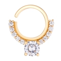 Goldener Nasenring mit herzförmigen klaren Zirkonia-Steinen und Kronendesign-Akzenten - Kupfer / Rund (6865)