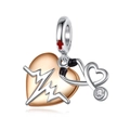 Silver S925 medical heart charm featuring a golden stethoscope with a red cross icon - Gold Heart Stethoscope (CYT222)