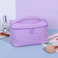 Purple Y2K heart embossed makeup bag with reflective finish and double zippers - Rectangular Storage Bag / Purple
