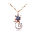 Rose gold cat projection necklace with pavé stones and crystal pendant detail - Cat Rose Gold
