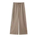 Light brown wide-leg drawstring trousers in breathable fabric for spring style - XS / Bottoms / Khaki