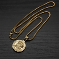 Vintage Greek mythology portrait pendant necklace in gold titanium steel on wood - Jesus Portrait - Gold - 60cm Box Chain