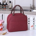 Insulated lunch bag in burgundy oxford cloth with sturdy brown braided handles - Wine Red Simple Insulated