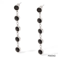 Orecchini lunghi in acciaio inossidabile con cinque pietre di zircone nero tonde - Argento Zircone Nero(PDE542)