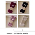 Women's 4-pack ruffled cotton socks in plum, black, mauve, and beige colors - Combination Set / Dark Purple, Black, Lavender and Beige