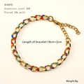 Detailed view of colorful enamel Cuban link bracelet in 18k gold-plated stainless steel - Colorful Enamel Bracelet (S-H373)