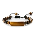 Natural tiger eye stone beaded bracelet with rectangular centerpiece on white background - Tiger Eye Braided (CB00401)
