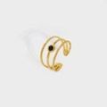 Three-layer 18K gold plated stainless steel open ring with round black natural stone center - Three Layer Black Onyx Style (YYR023119-B) / Black
