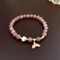Pulsera de cuarzo fresa rosa con perla y colgante de cola de pez dorado para mujer - 23# Estilo Cola de Pez de Cuarzo Fresa Rosa