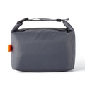 Dark grey insulated lunch bag in dumpling style with orange webbing hook detail - Gray