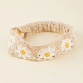Ethnic knit daisy headband with handmade crochet flowers in soft beige and white - Fresh Daisy / Beige (Daisy Decoration)