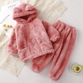 Cozy coral fleece hooded bear pajama set in lotus pink for toddlers and children - Pink / 80cm