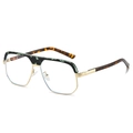 Retro aviator sunglasses with green marble upper frame and gold metal double bridge - Green Leopard Frame