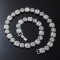 Men's hip hop silver chain necklace featuring alternating square and round zircons - Necklace / 20 inch / Silver