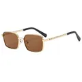 Square vintage sunglasses with gold metal chain temples and brown lenses in C4 colorway - Gold Frame Tea Lens