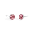 Minimalist round stud earrings with pavé set red rubies and silver-tone finish - Steel + Rose Red
