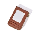 Brown litchi grain leather card holder with RFID protection and zip pocket - Red Brown