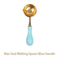 Gouden wassmeltlepel met ergonomisch hemelblauw handvat voor lakzegels maken - Wassmeltlepel - Blauw