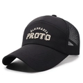 Zwarte ademende mesh trucker pet met Barbraeia Proto borduursel voor zonbescherming buiten - Verstelbaar / Zwart