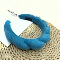 Blue braided velvet headband featuring a thick twisted handmade design for women - Braided Twisted Headband / Terry Cloth Dark Blue