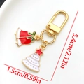 Golden Christmas keychain with red bells and white tree enamel charms, 5.4cm length - LS577-Christmas Tree Bell U-shaped Keychain