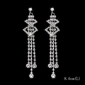 Silver drop earrings with geometric diamonds and 8.6cm tassel pendants for women - Silver Geometric Rhombus Three-strand Tassel Earrings