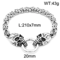 Bracelet tête de mort en acier avec chaîne tressée 210x7mm et fermoir anneau 43g - Tête de Mort (KB164523-Z)