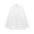 Minimalist oversized white long sleeve cotton shirt jacket for women with relaxed fit - White